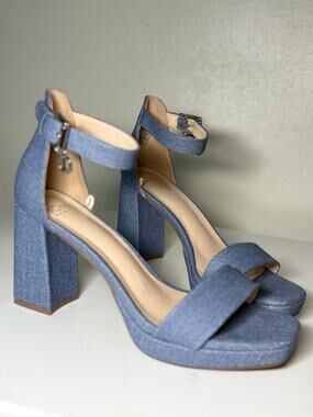 Jones New York Torelli Denim Platform Block Heel Sandals Size 9M